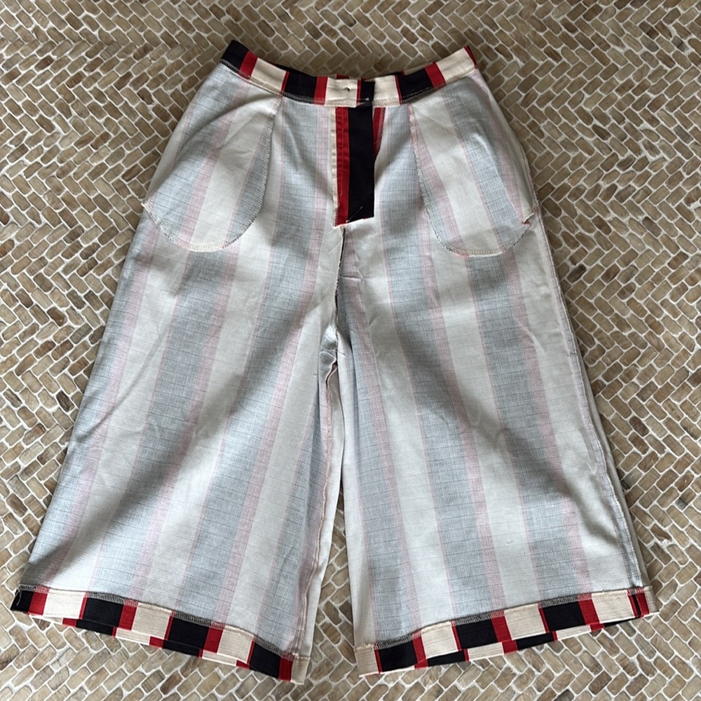 Striped Wide-Leg Pants (culottes) in Red, Black, and White, Sz M/L, Italy - Picture 11 of 12